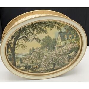 Sunshine Biscuits Tin Both Trays Currier & Ives American Homestead Winter Summer